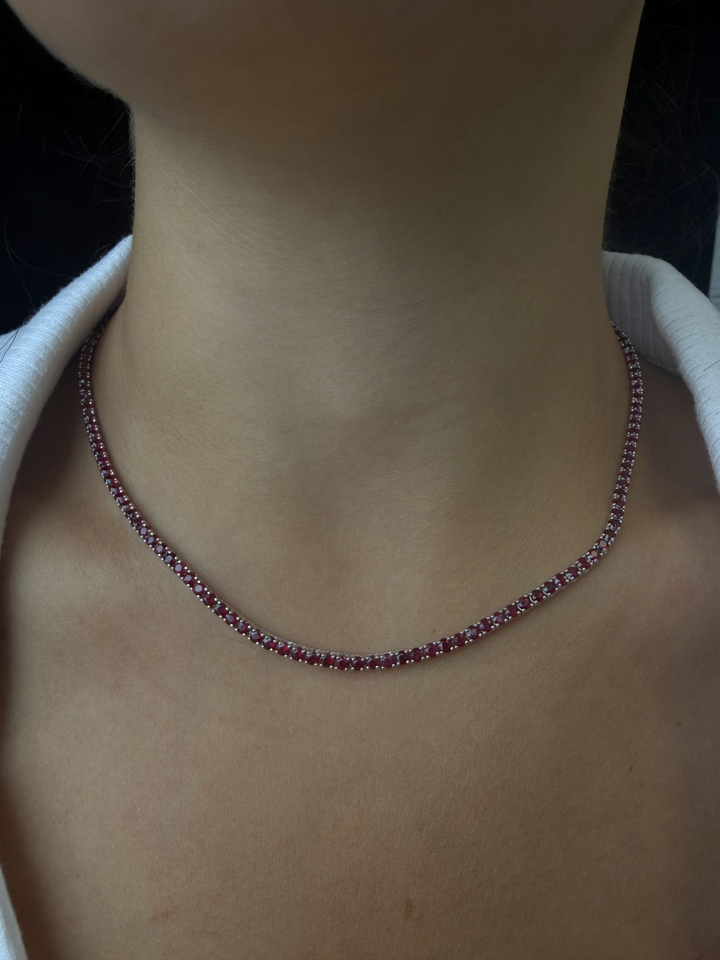 Round Cut Natural Red Ruby Tennis Necklace 14K Solid Gold