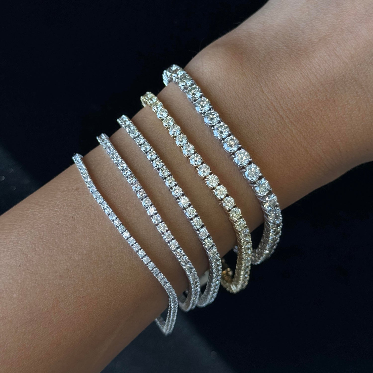 4 Prong Diamond Tennis Bracelet Square Box Set Gold, On Wrist