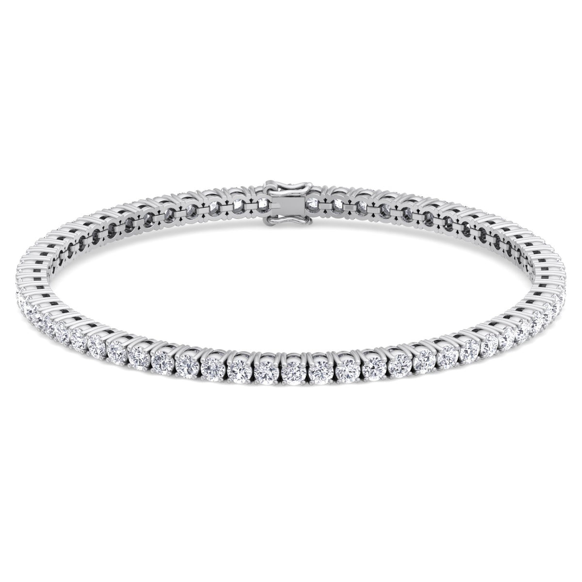4 Prong Diamond Tennis Bracelet Square Box Set White Gold