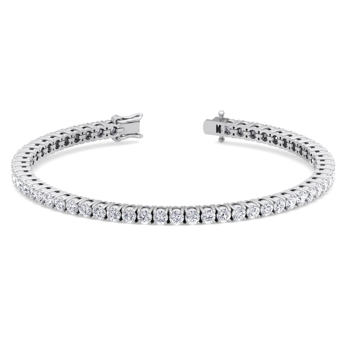 4 Prong Diamond Tennis Bracelet Square Box Set White, Open Clasp