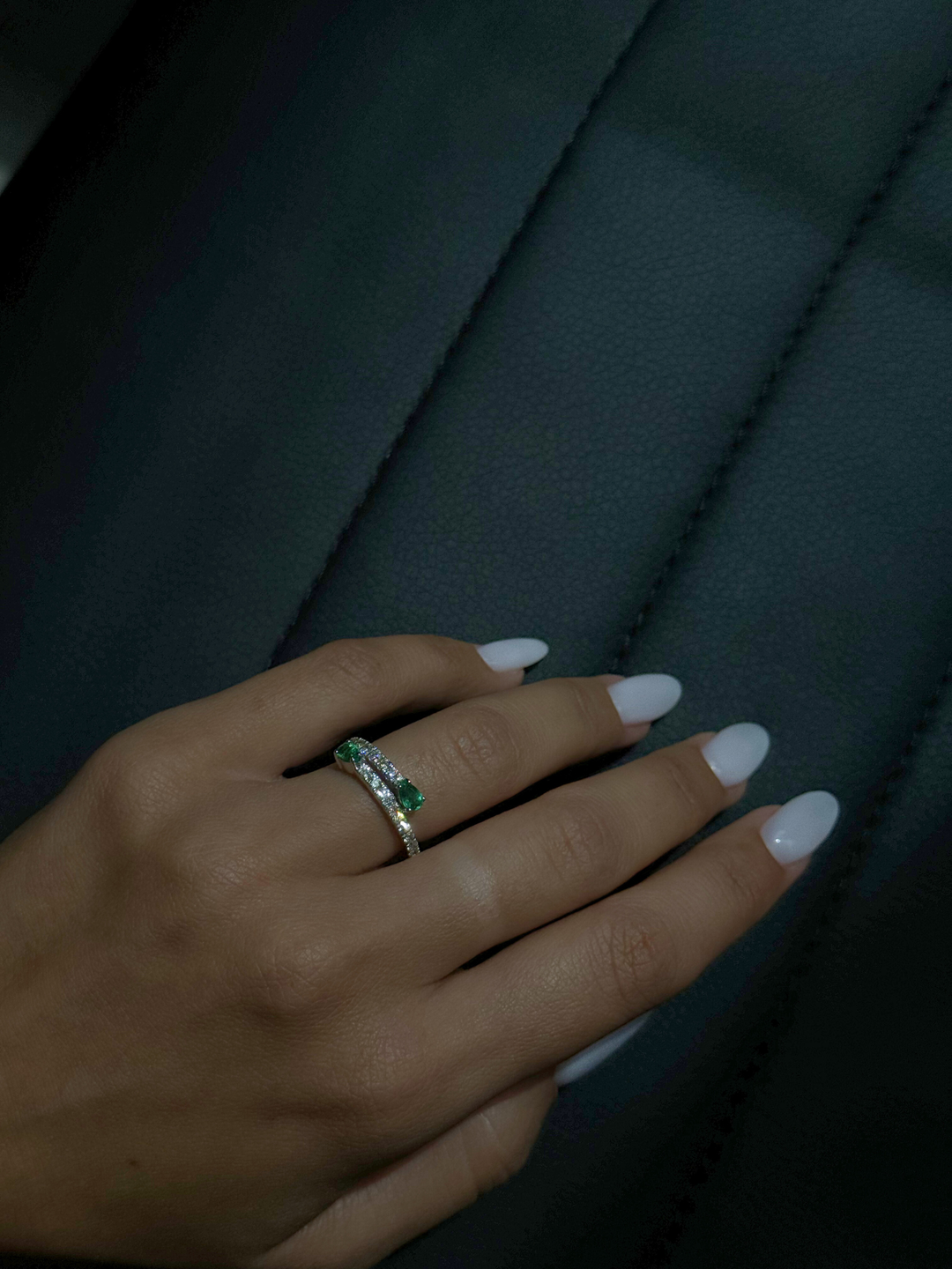 1.25CT T.W Pear Shape Emerald Pave Stack Ring