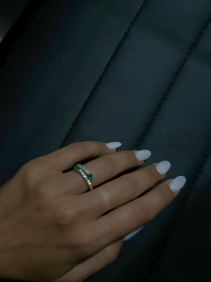 1.25CT T.W Pear Shape Emerald Pave Stack Ring