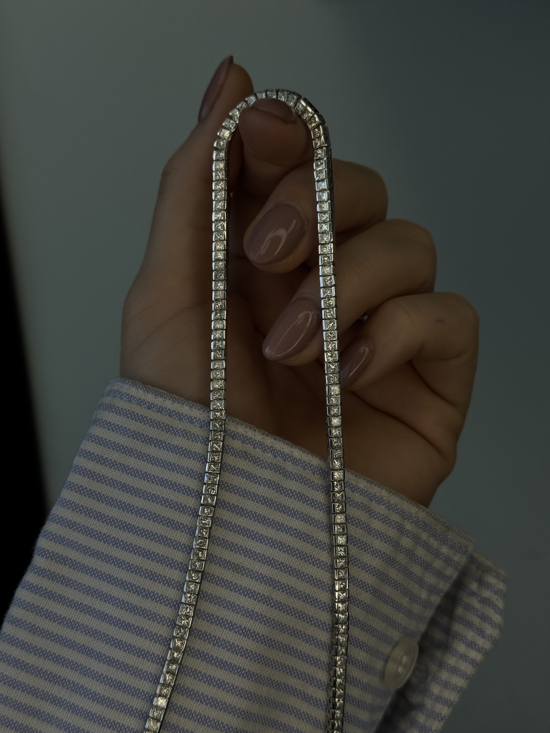 Princess Cut Natural Diamond Tennis Necklace 14K Solid Gold