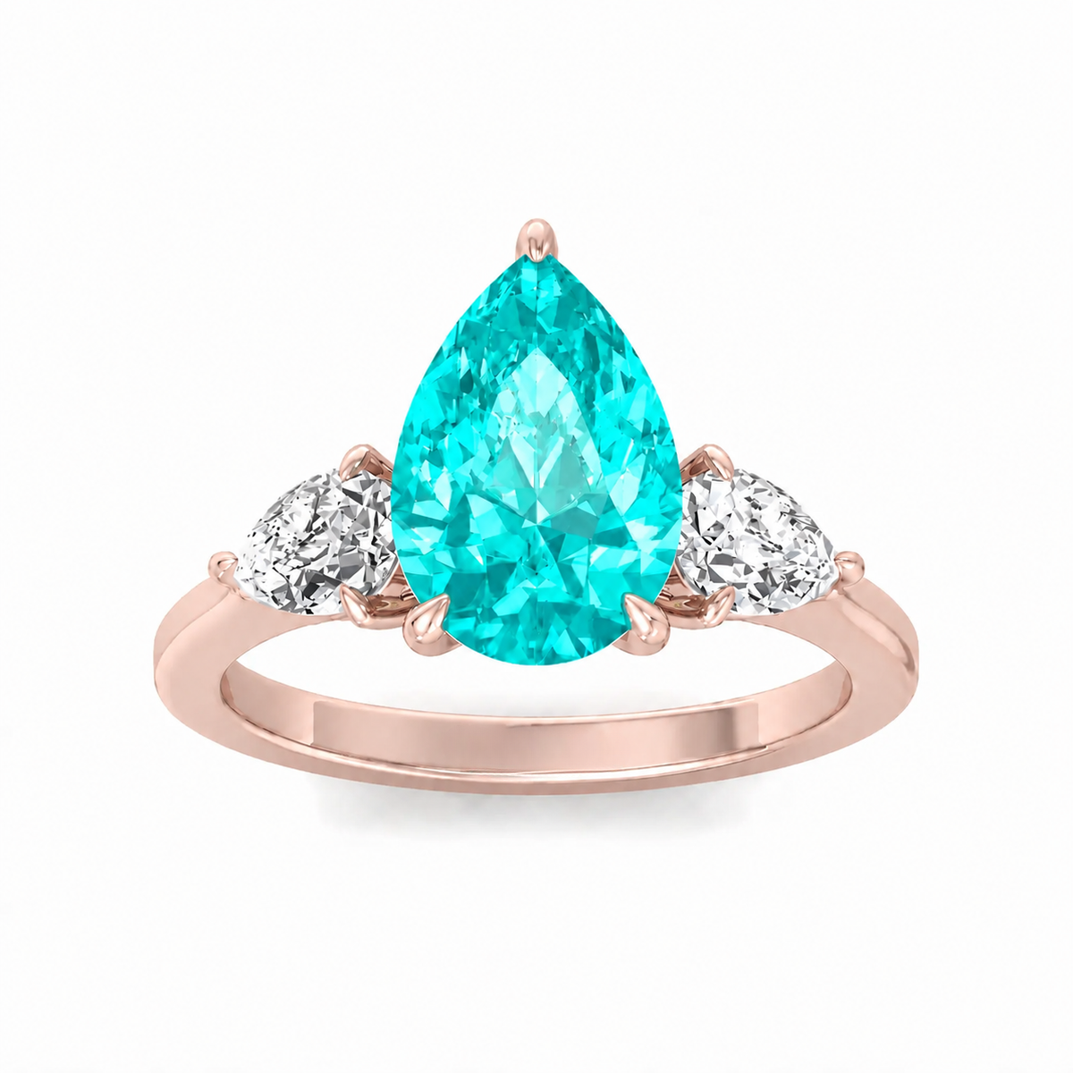 Pear Shape Natural Paraiba Tourmaline Ring with Pear Sidestones Rose 1