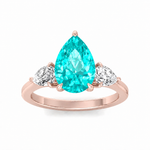 Pear Shape Natural Paraiba Tourmaline Ring with Pear Sidestones Rose 1