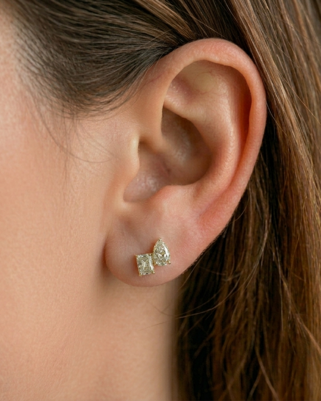 Radiant and Pear Shape Toi Et Moi Natural Diamond Studs