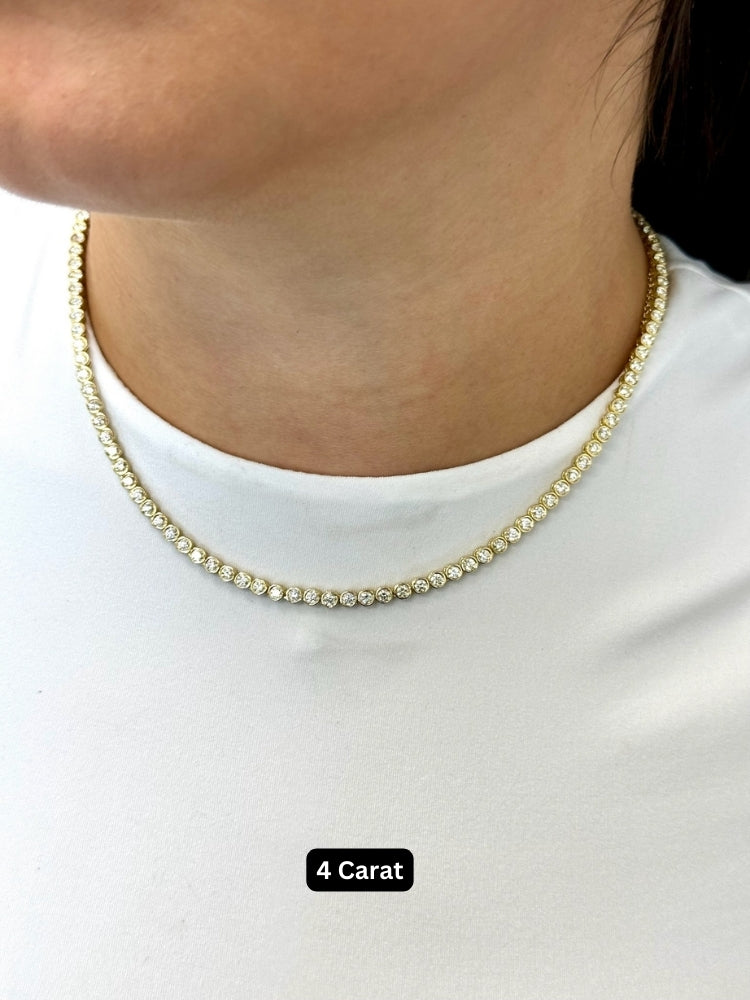 Bezel Set Natural Diamond Tennis Necklace