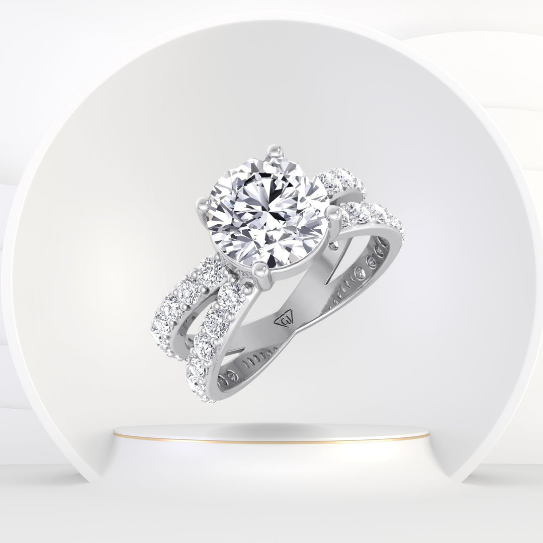 Praline - Split Double Band Round Diamond Ring with Side stones