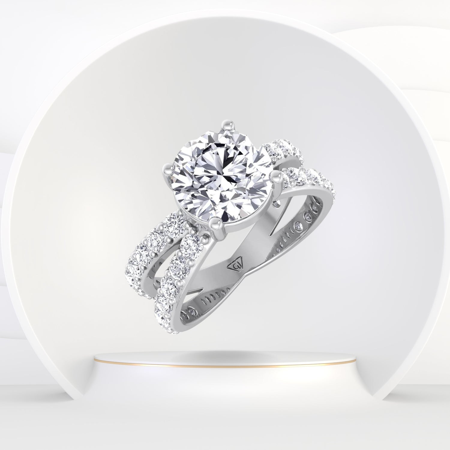 Praline - Split Double Band Round Diamond Ring with Side stones - Gem Jewelers Co