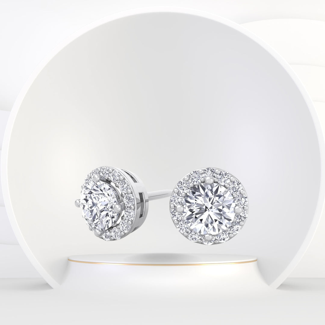 Blossom - Round Halo Diamond Studs - Gem Jewelers Co