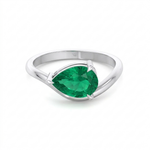 Natural Green Emerald Pear Shape Pinky Ring White Gold 14K 