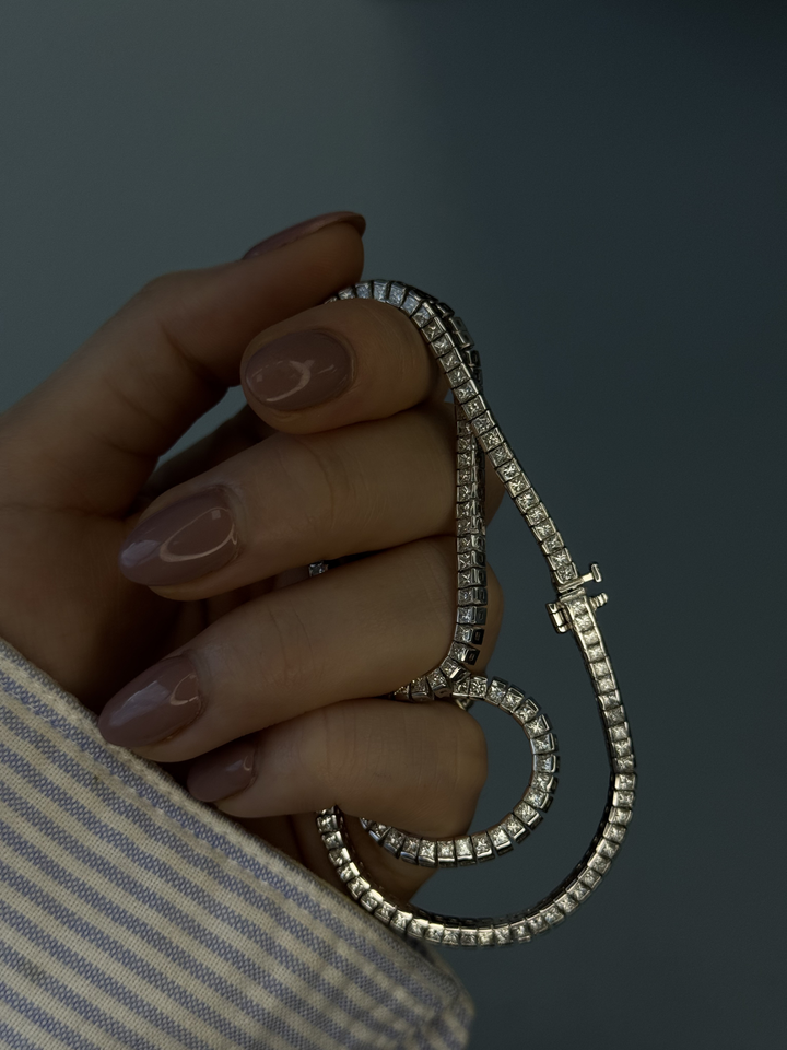 Princess Cut Natural Diamond Tennis Necklace 18K Solid Gold