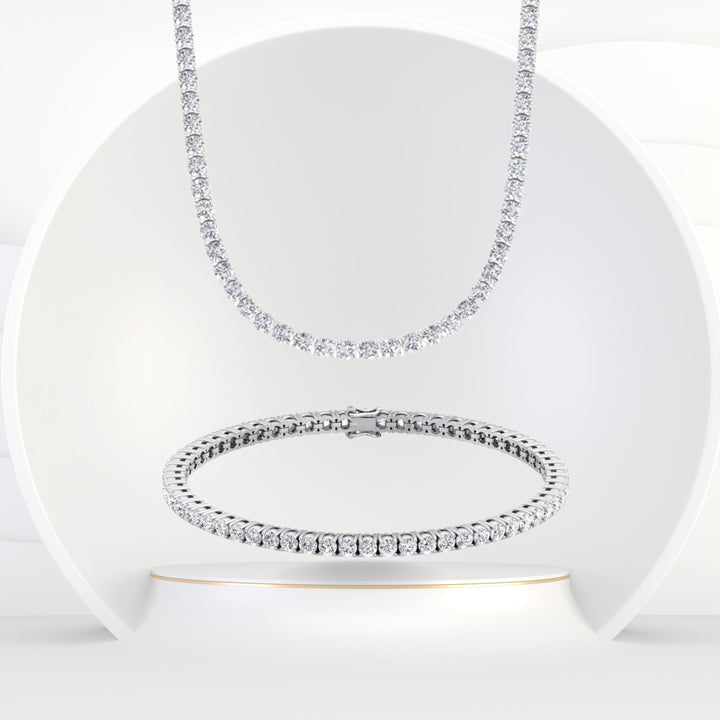 6.31CT Diamond Tennis Necklace & 3.45CT Tennis Bracelet in 14k White Gold