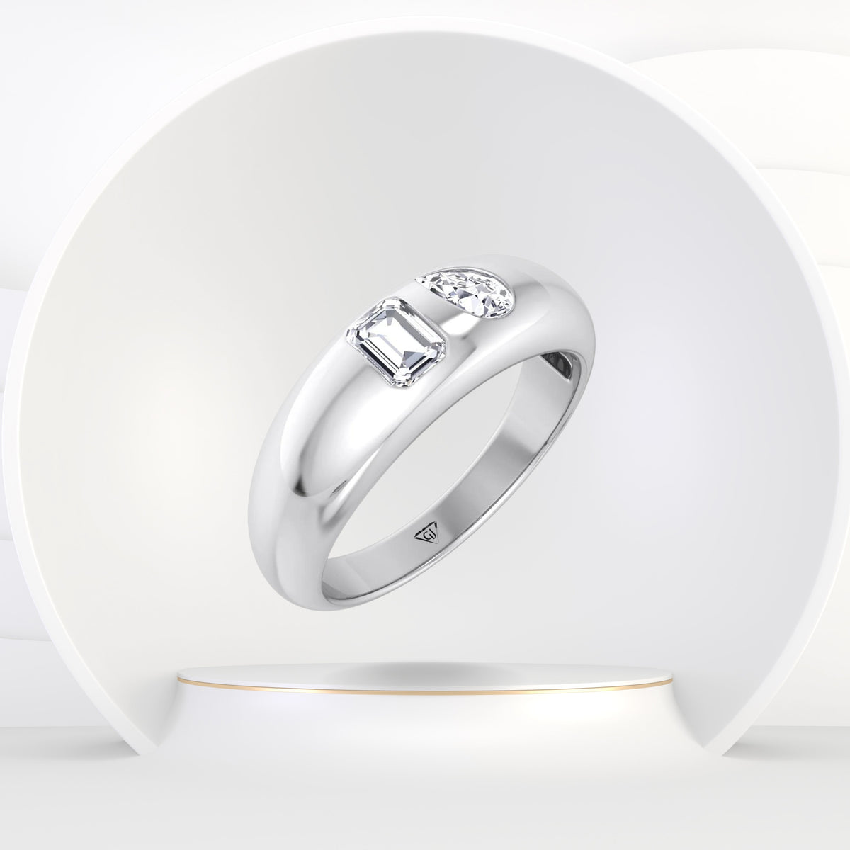 Verdiana - Toi et Moi Domed Bezel Set Diamond Ring - Gem Jewelers Co
