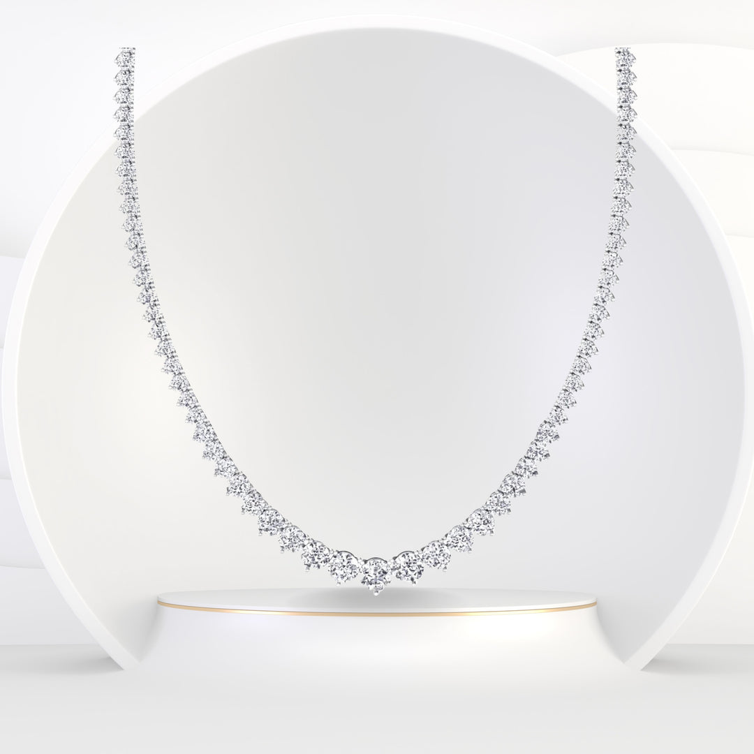 6CT 3-Prong Riviera Graduated Natural Diamond Tennis Necklace