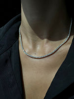 6CT 4-Prong Natural Diamond Tennis Necklace 14K Gold, On Neck