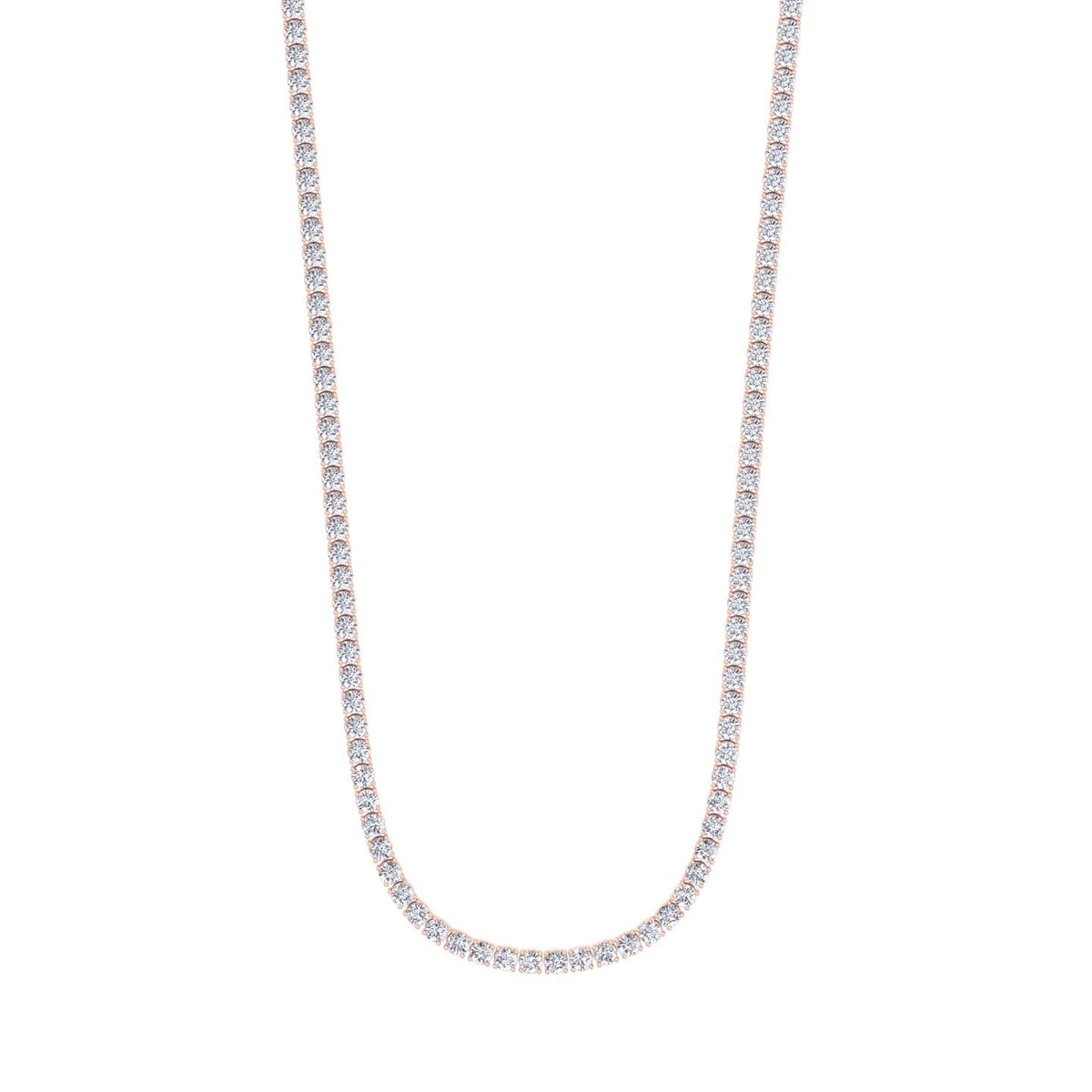 6CT 4-Prong Natural Diamond Tennis Necklace Rose Gold, Profile