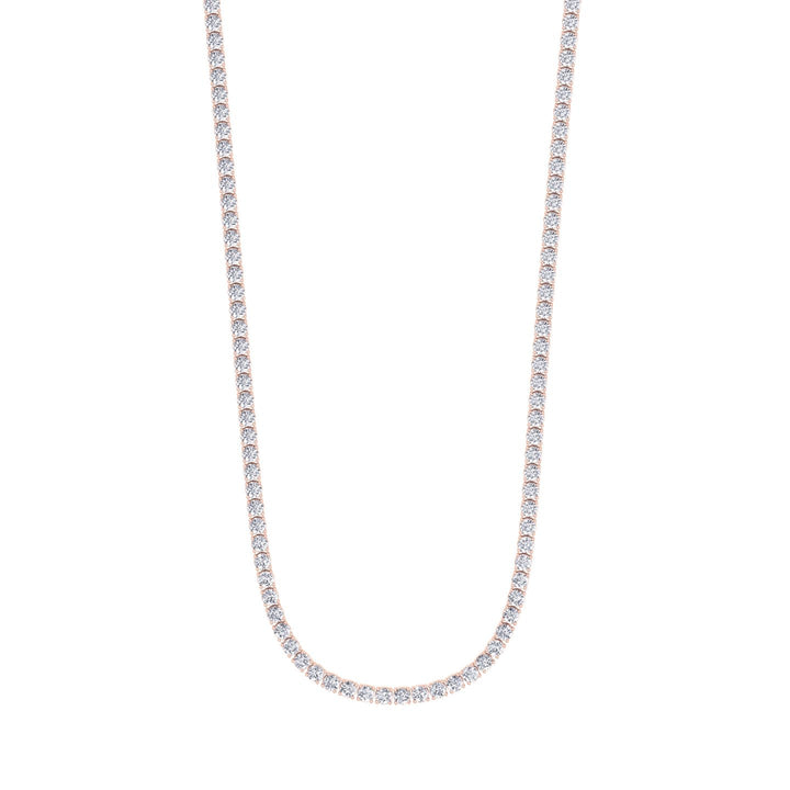 6CT 4-Prong Natural Diamond Tennis Necklace Rose Gold, Profile