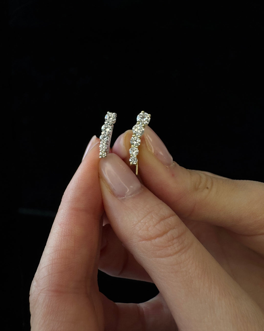 Graduated Round Shape Natural Diamond Cuff Earrings