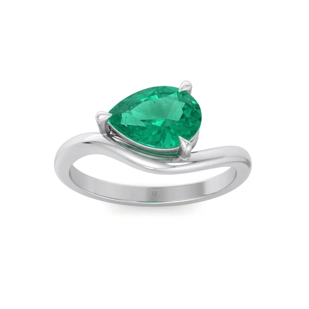 Natural Green Emerald Pear Shape Pinky Ring White Gold 14K 18K