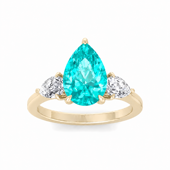 Pear Shape Natural Paraiba Tourmaline Ring with Pear Sidestones Gold 1