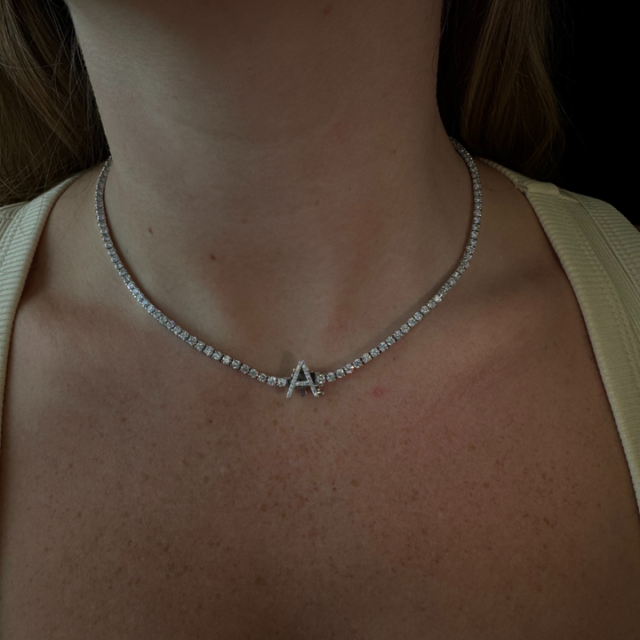8CT Custom Initial Natural Diamond Tennis Necklace