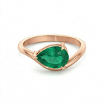Natural Green Emerald Pear Shape Pinky Ring Rose Gold 14K