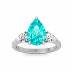 Pear Shape Natural Paraiba Tourmaline Ring with Pear Sidestones White 1
