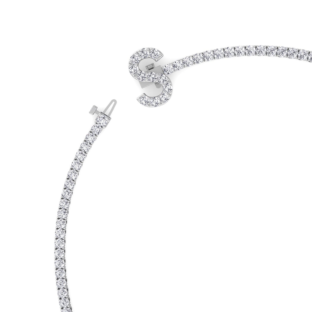 8CT Custom Initial Natural Diamond Tennis Necklace, Close up