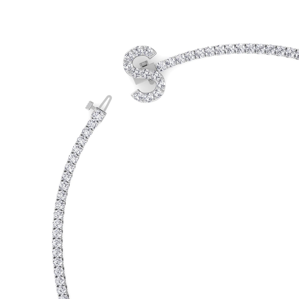8CT Custom Initial Natural Diamond Tennis Necklace, Close up