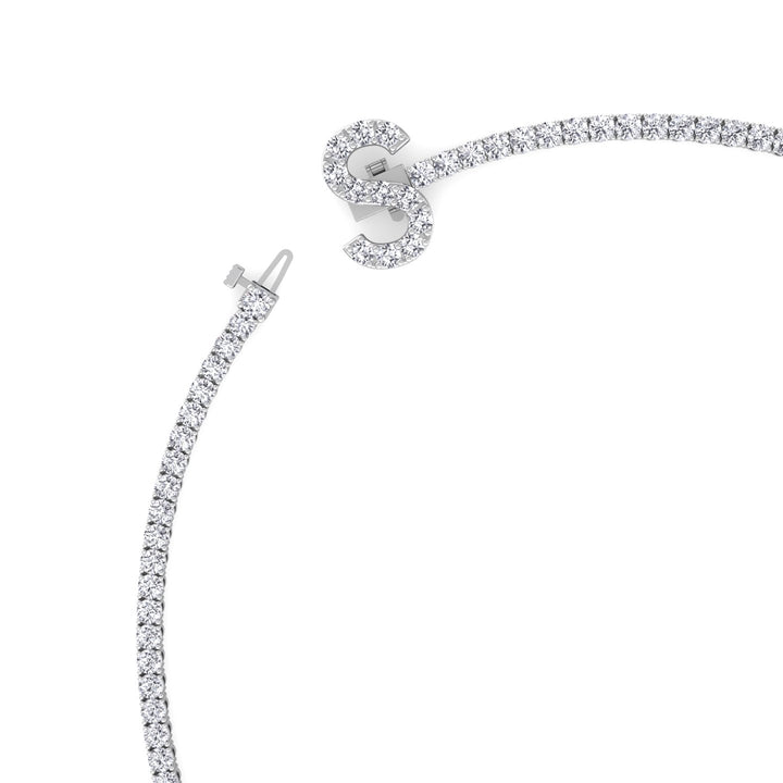 8CT Custom Initial Natural Diamond Tennis Necklace, Close up