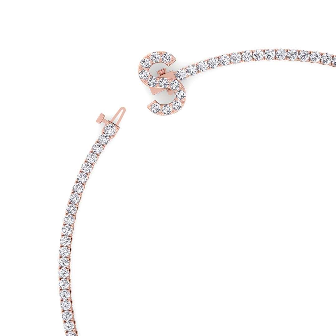 8CT Custom Initial Natural Diamond Tennis Necklace, Rose Gold
