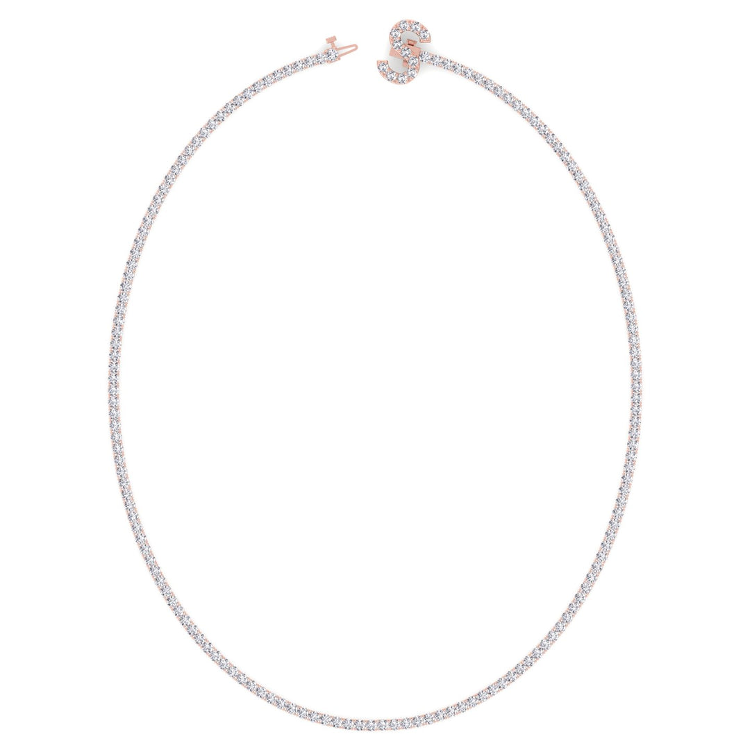 8CT Custom Initial Natural Diamond Tennis Necklace, Rose Gold, Profile