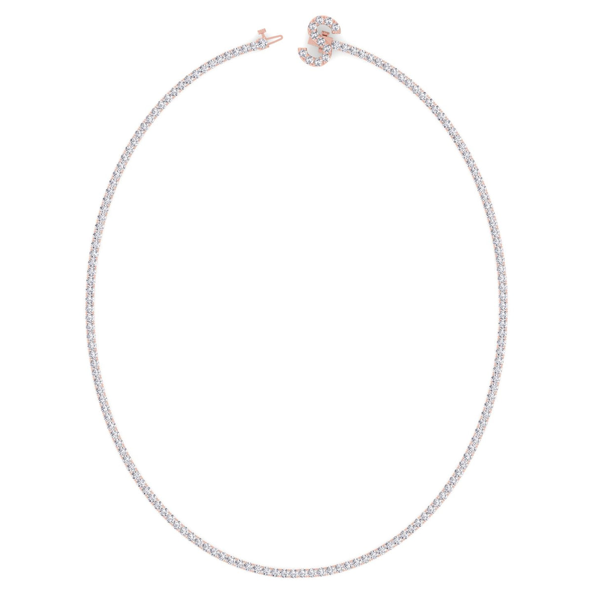 8CT Custom Initial Natural Diamond Tennis Necklace, Rose Gold, Profile