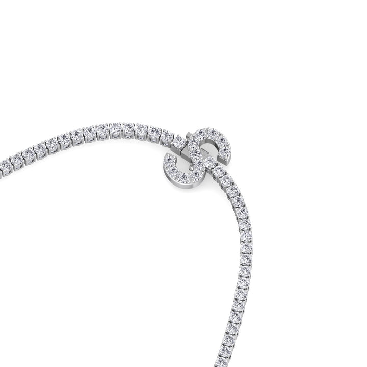 8CT Custom Initial Natural Diamond Tennis Necklace, White Gold
