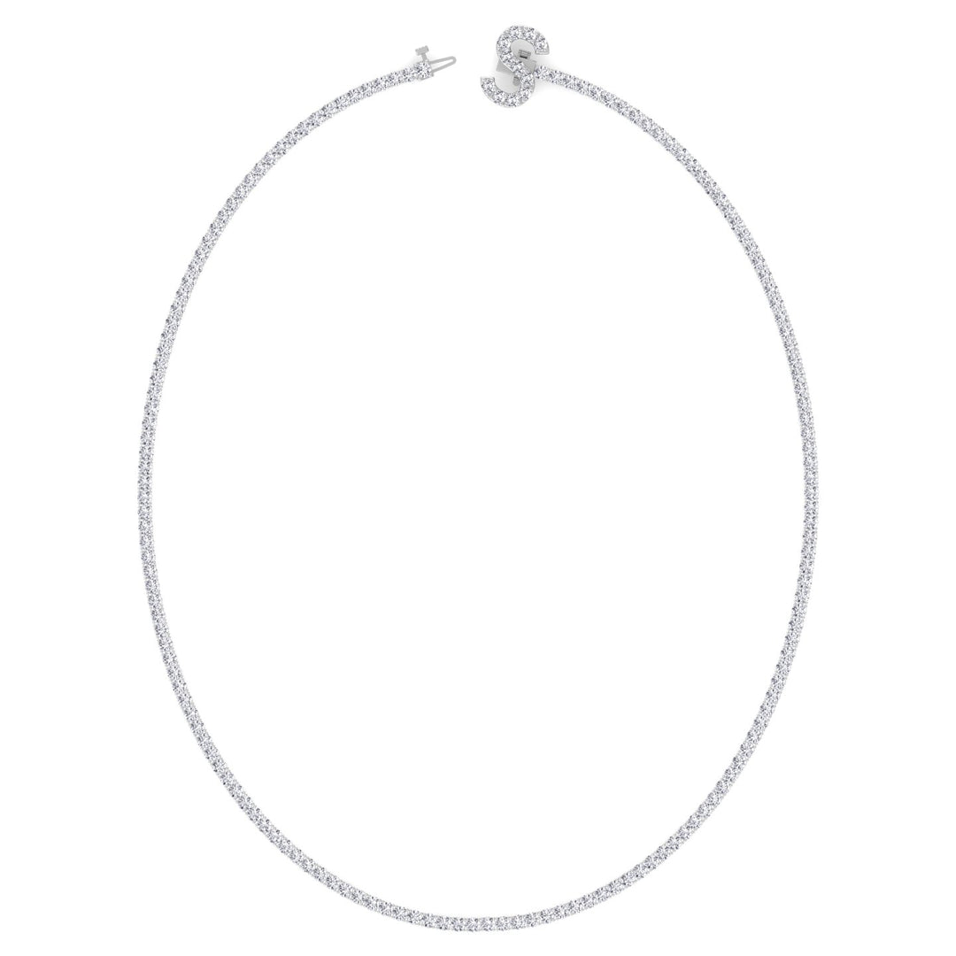 8CT Custom Initial Natural Diamond Tennis Necklace, White Gold, Profile