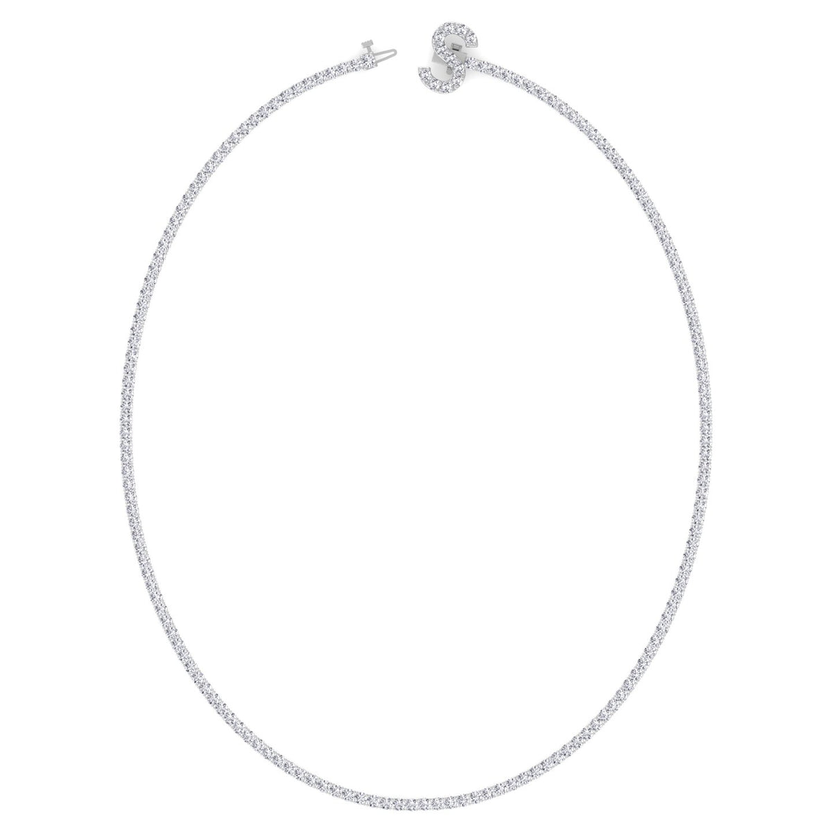 8CT Custom Initial Natural Diamond Tennis Necklace, White Gold, Profile