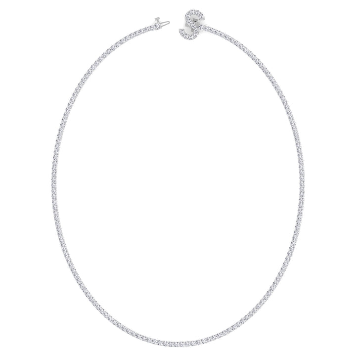 8CT Custom Initial Natural Diamond Tennis Necklace, White Gold, Profile