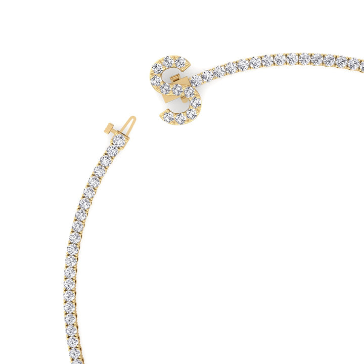 8CT Custom Initial Natural Diamond Tennis Necklace, Yellow Gold