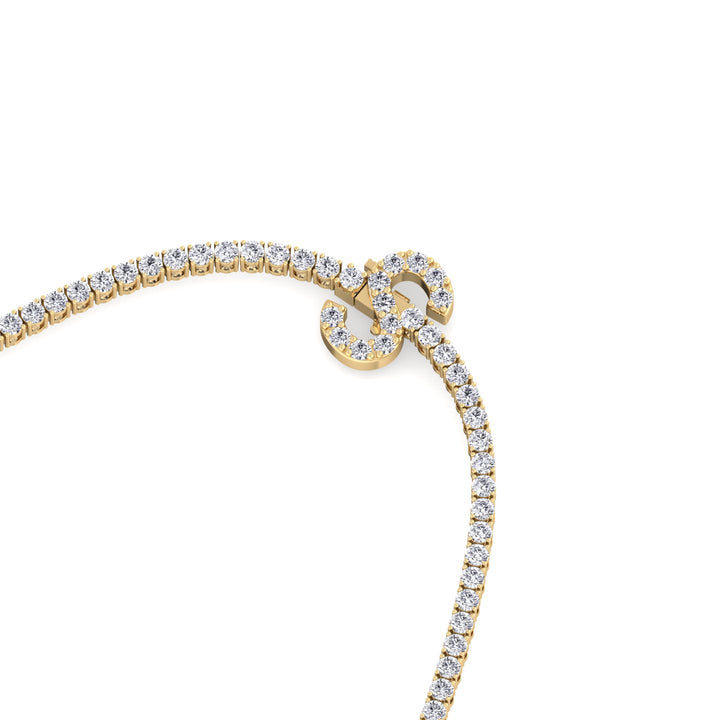 8CT Custom Initial Natural Diamond Tennis Necklace, Yellow Gold, Close