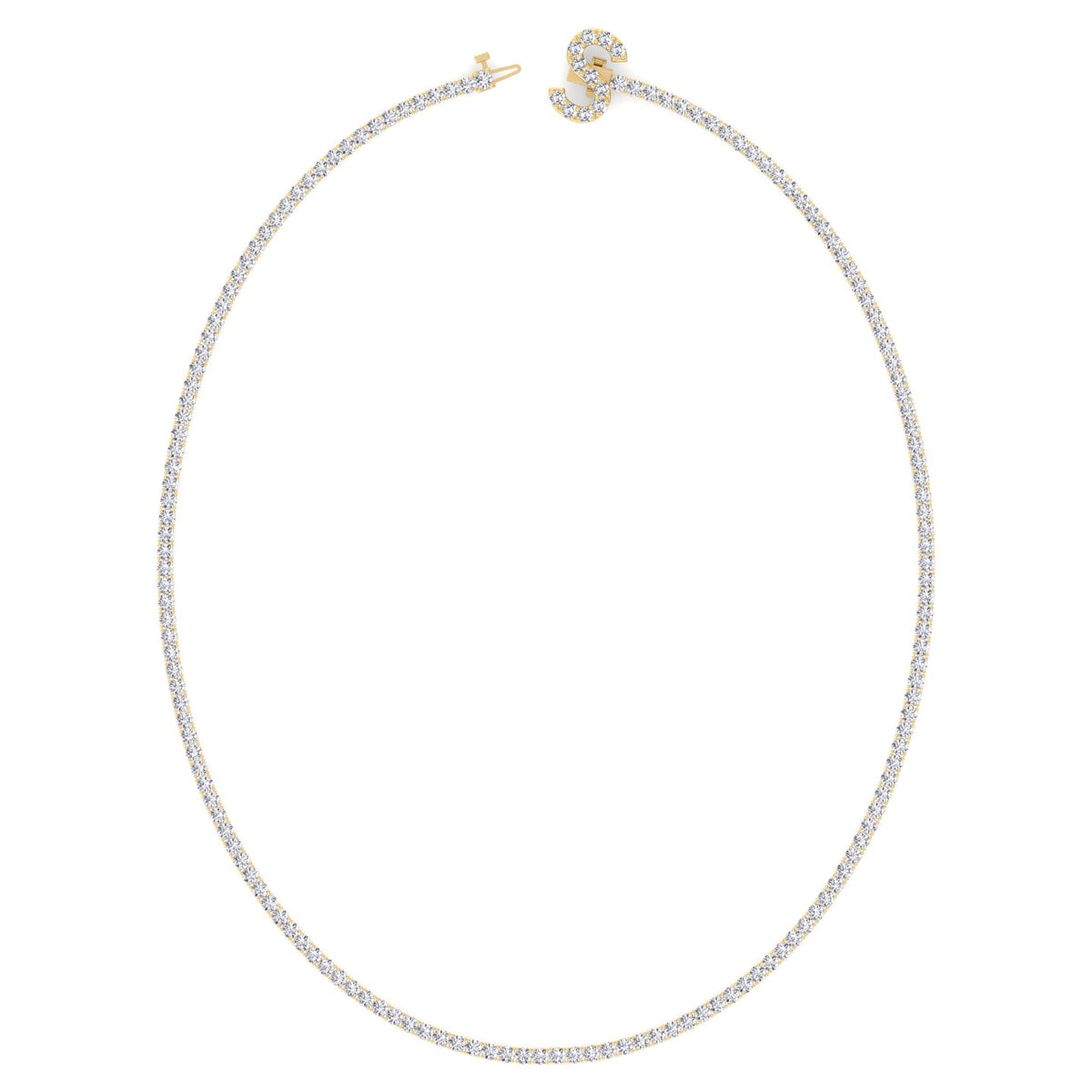 8CT Custom Initial Natural Diamond Tennis Necklace, Yellow, Profile