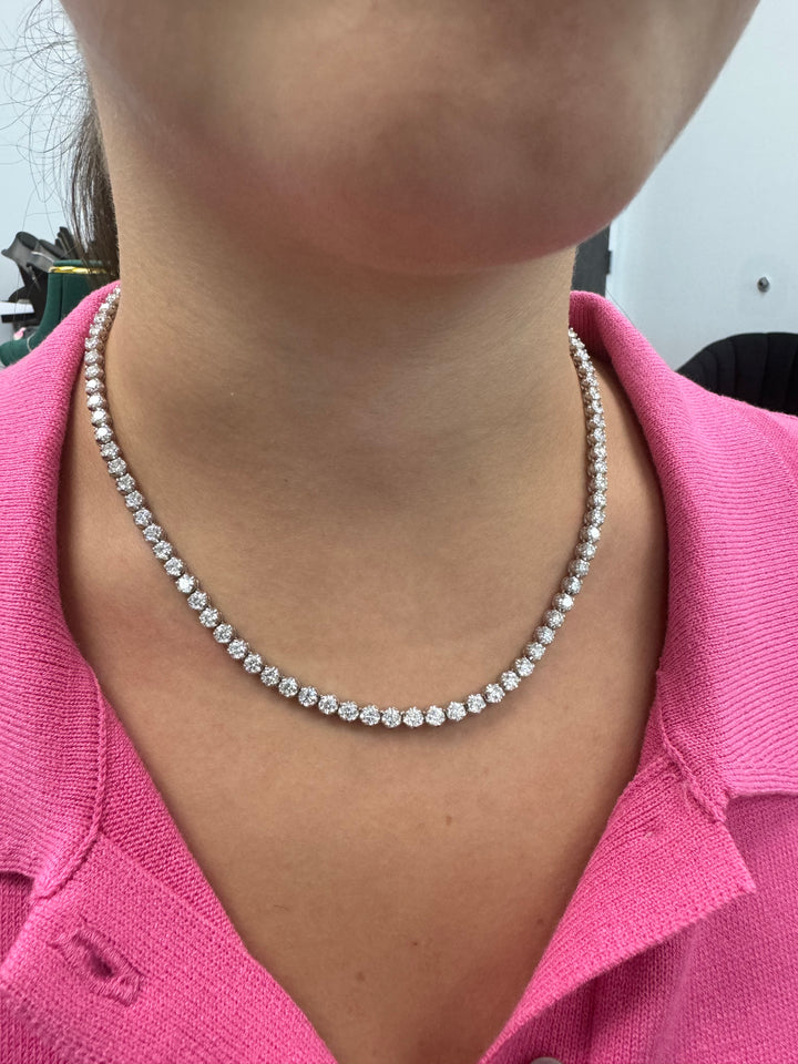 8CT Custom Natural Diamond Tennis Necklace, On Neck