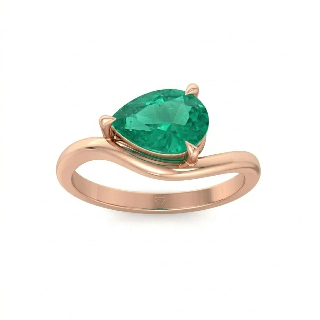 Natural Green Emerald Pear Shape Pinky Ring Rose Gold 14K 18K