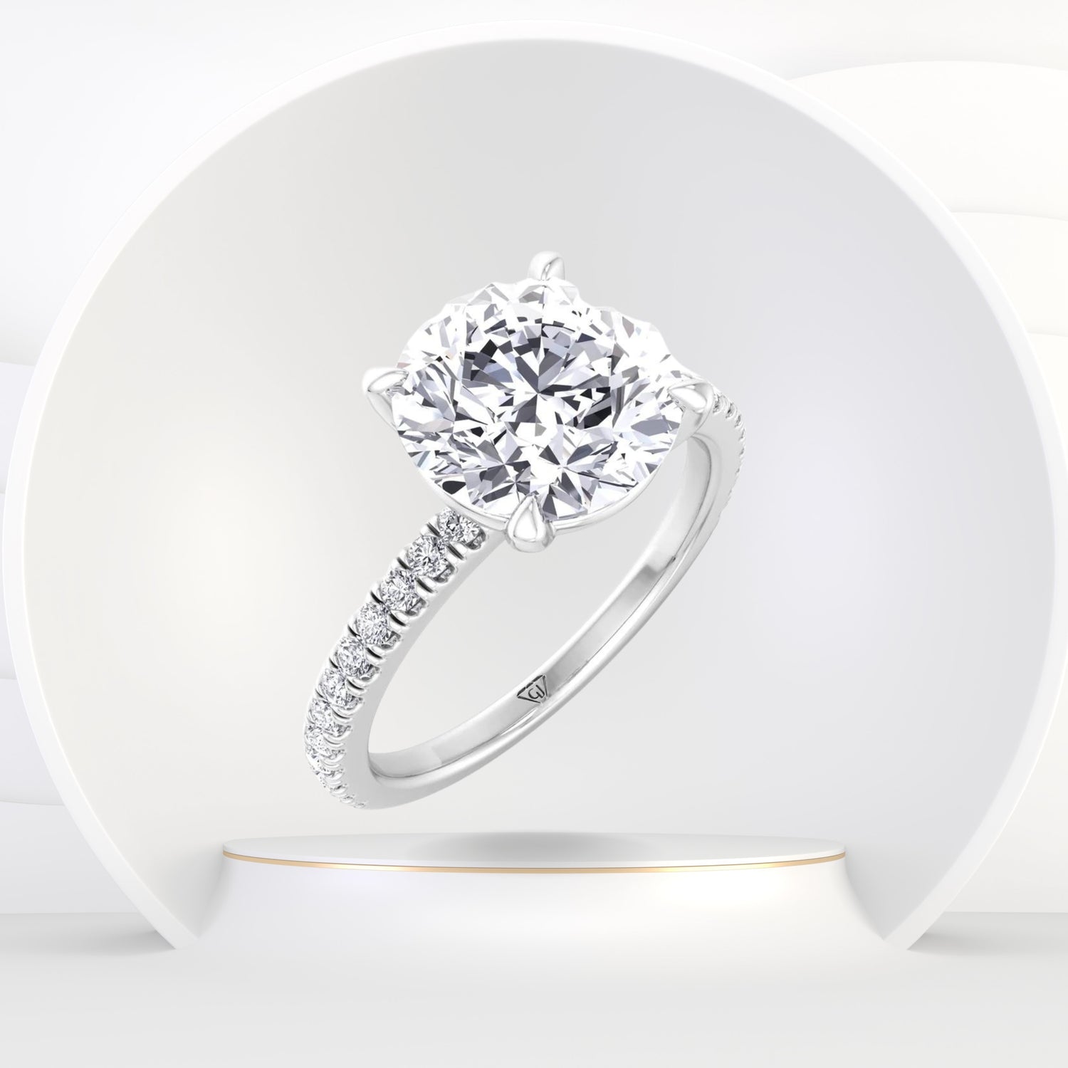Signer - Round Cut Diamond Ring with Sidestones - Gem Jewelers Co