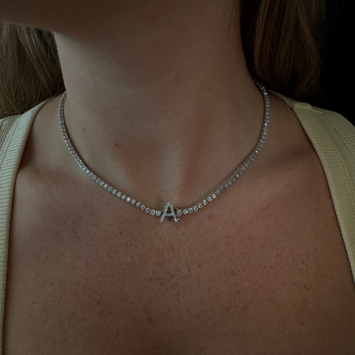 8CT Custom Initial Natural Diamond Tennis Necklace