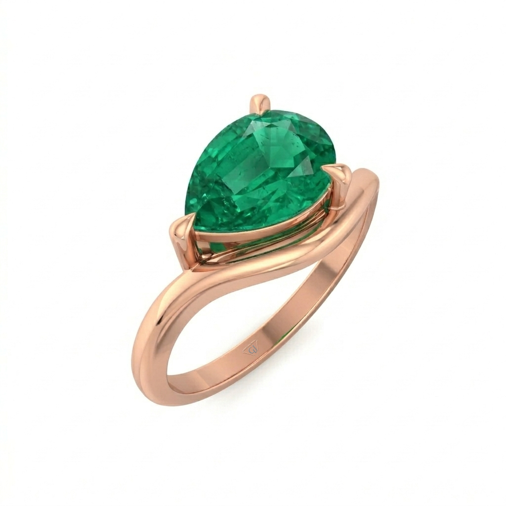 Natural Green Emerald Pear Shape Pinky Ring Rose Gold 18K