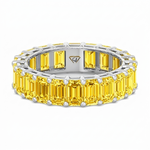 Emerald Shape Natural Fancy Yellow Diamond Eternity Band White Gold 14K