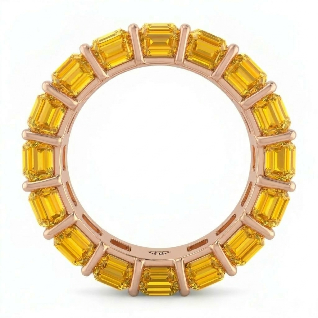 Emerald Shape Natural Fancy Yellow Diamond Eternity Band Yellow Gold