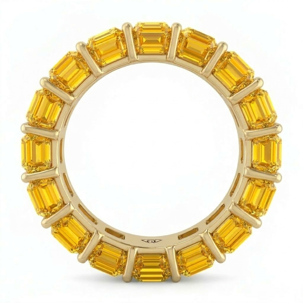 Emerald Shape Natural Fancy Yellow Diamond Eternity Band Yellow Gold