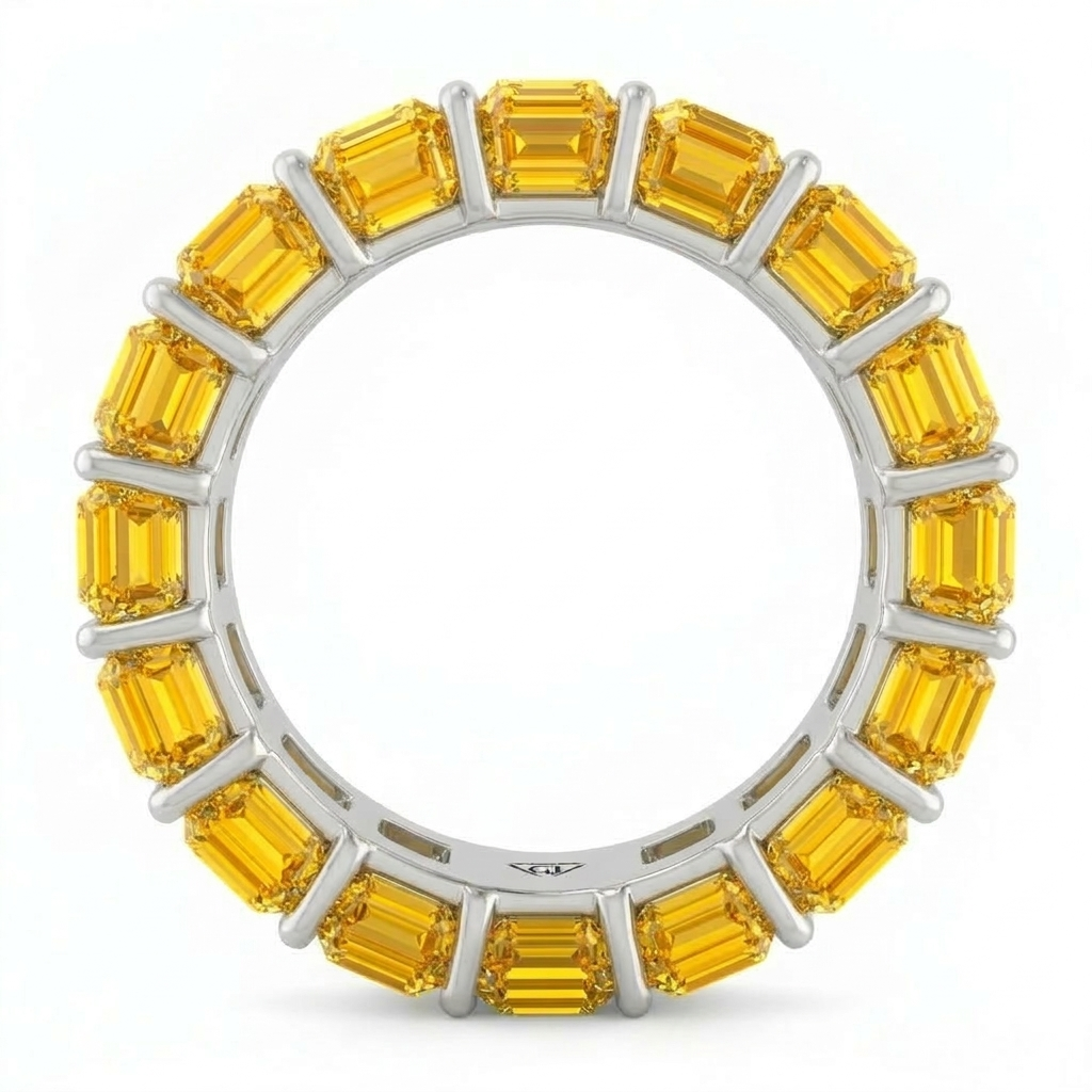 Emerald Shape Natural Fancy Yellow Diamond Eternity Band White Gold